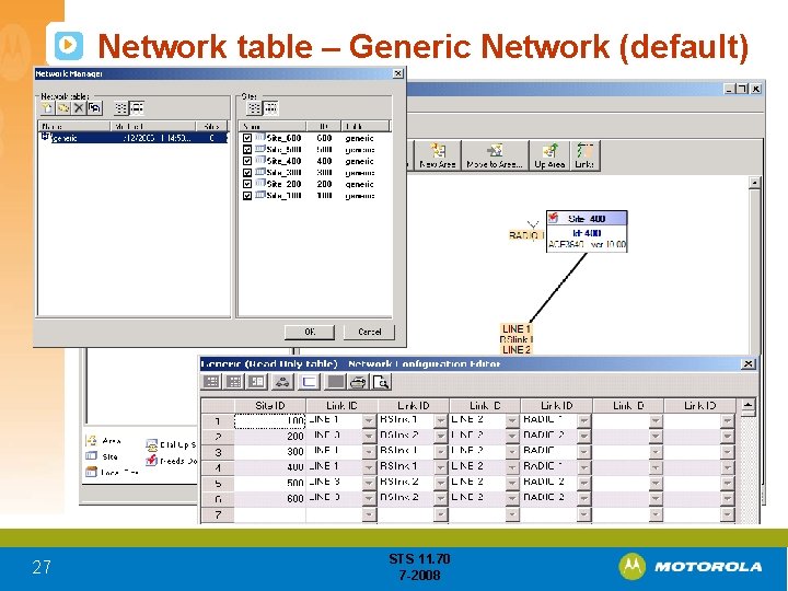 Network table – Generic Network (default) 27 STS 11. 70 7 -2008 