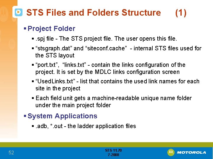 STS Files and Folders Structure (1) § Project Folder §. spj file - The