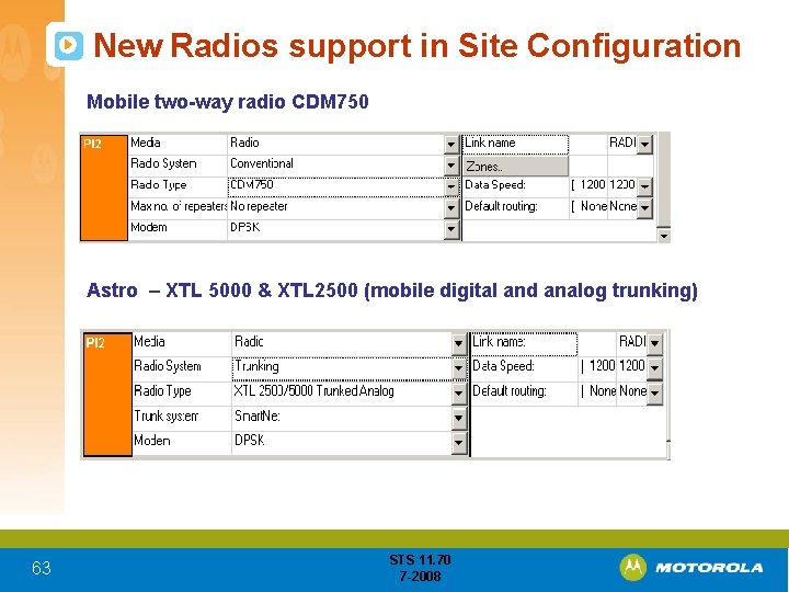 New Radios support in Site Configuration Mobile two-way radio CDM 750 Astro – XTL