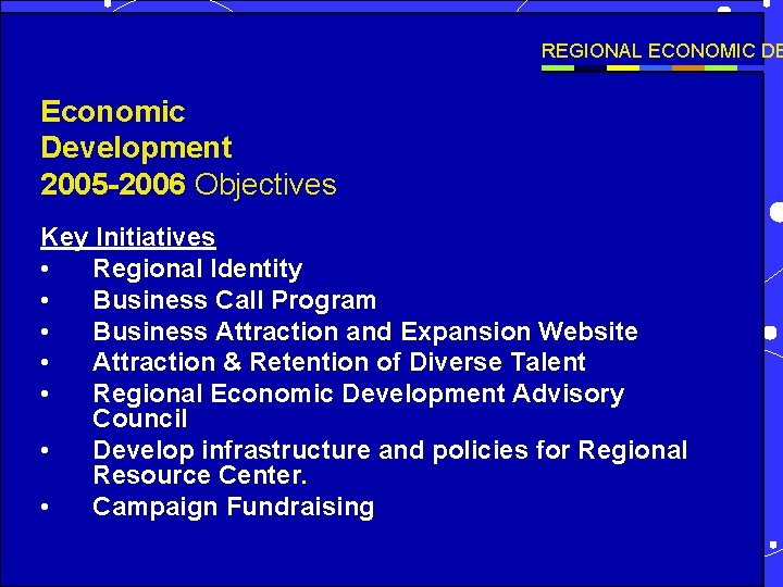 REGIONAL ECONOMIC DE Economic Development 2005 -2006 Objectives Key Initiatives • Regional Identity •