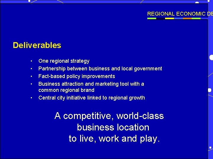REGIONAL ECONOMIC DE Deliverables • • • One regional strategy Partnership between business and