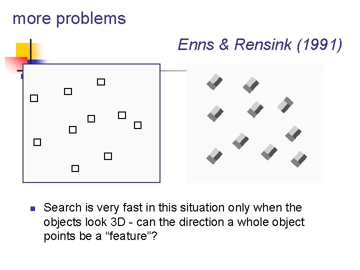 more problems Enns & Rensink (1991) n Search is very fast in this situation