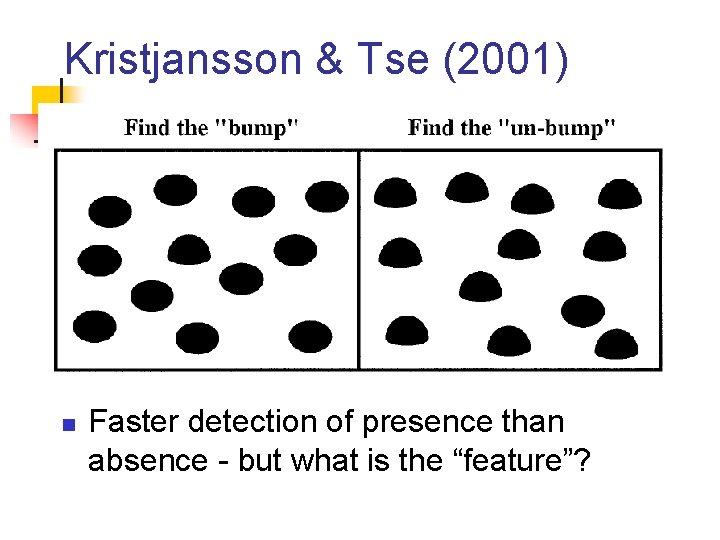Kristjansson & Tse (2001) n Faster detection of presence than absence - but what