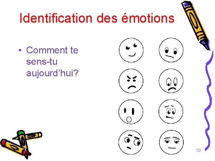 Identification des émotions • Comment te sens-tu aujourd’hui? 10 