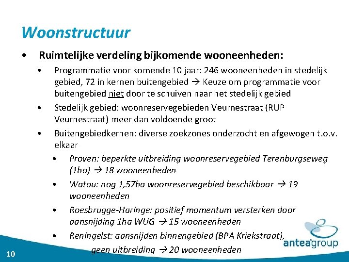 Woonstructuur • Ruimtelijke verdeling bijkomende wooneenheden: • • • 10 Programmatie voor komende 10