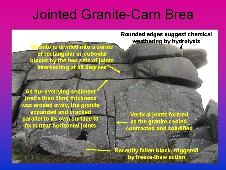 Jointed Granite-Carn Brea Granite is divided into a series of rectangular or cuboidal blocks