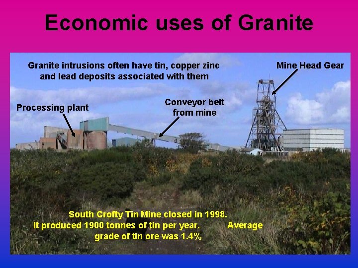 Economic uses of Granite intrusions often have tin, copper zinc and lead deposits associated