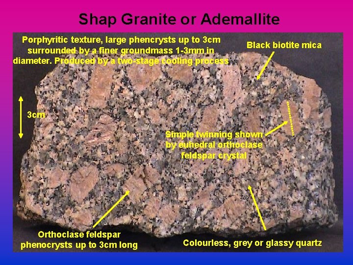 Shap Granite or Ademallite Porphyritic texture, large phencrysts up to 3 cm surrounded by