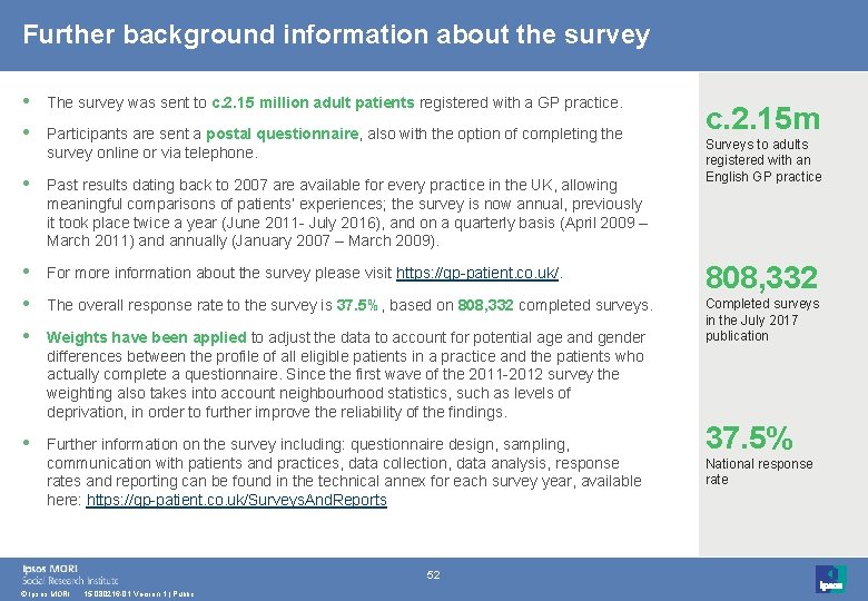 Further background information about the survey • The survey was sent to c. 2.