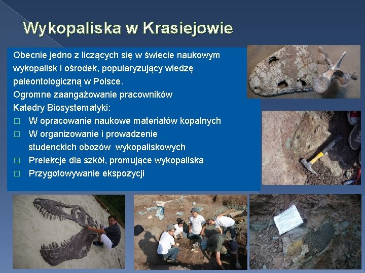 Wykopaliska w Krasiejowie Obecnie jedno z liczących się w świecie naukowym wykopalisk i ośrodek,