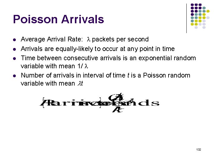 Poisson Arrivals Average Arrival Rate: packets per second Arrivals are equally-likely to occur at