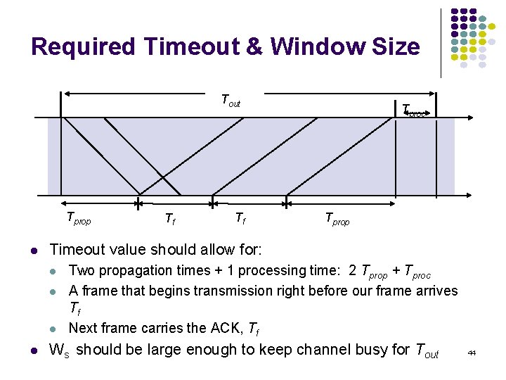 Required Timeout & Window Size Tout Tprop Tf Tprop Timeout value should allow for: