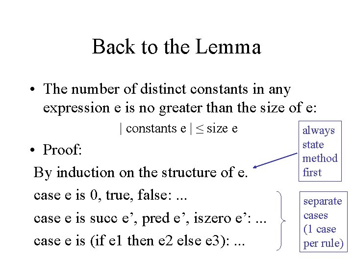 Back to the Lemma • The number of distinct constants in any expression e