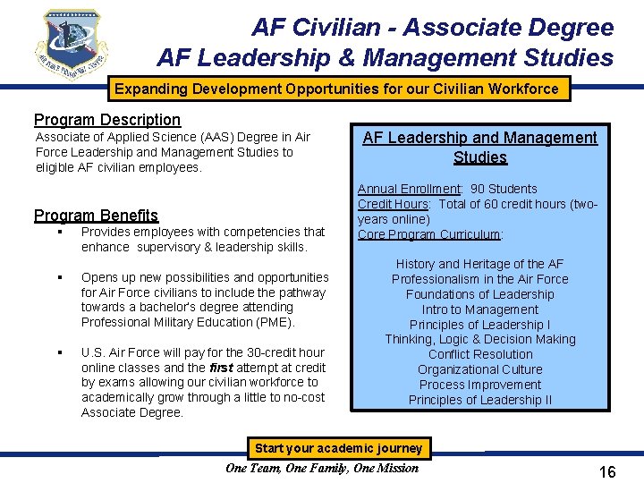 AF Civilian - Associate Degree AF Leadership & Management Studies Expanding Development Opportunities for