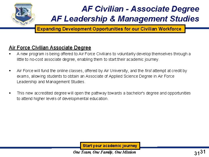 AF Civilian - Associate Degree AF Leadership & Management Studies Expanding Development Opportunities for