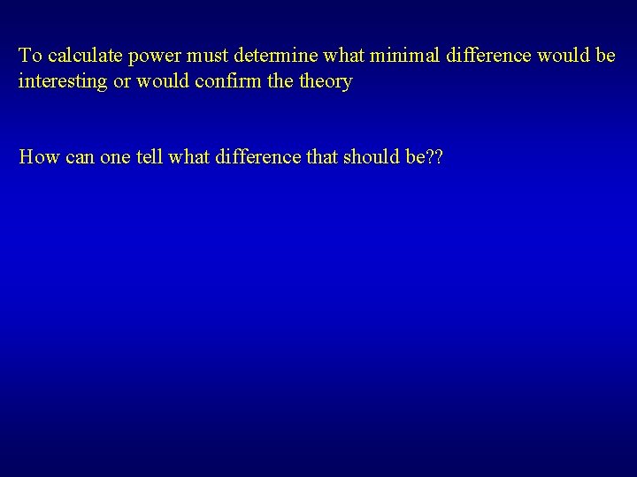 To calculate power must determine what minimal difference would be interesting or would confirm