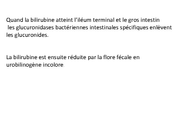 Quand la bilirubine atteint l’iléum terminal et le gros intestin les glucuronidases bactériennes intestinales