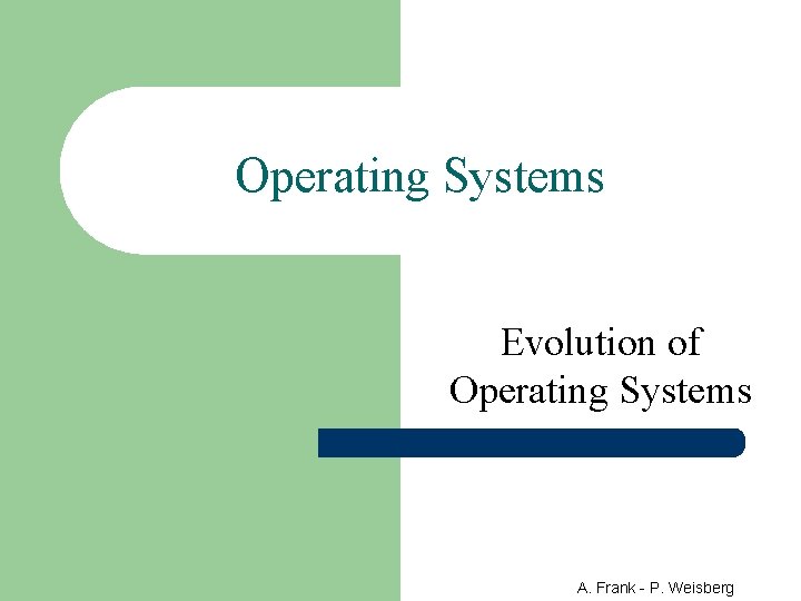 Operating Systems Evolution of Operating Systems A. Frank - P. Weisberg 