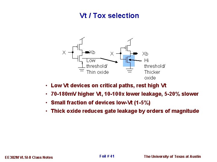 Vt / Tox selection X Xb X Low threshold/ Thin oxide Xb Hi threshold/