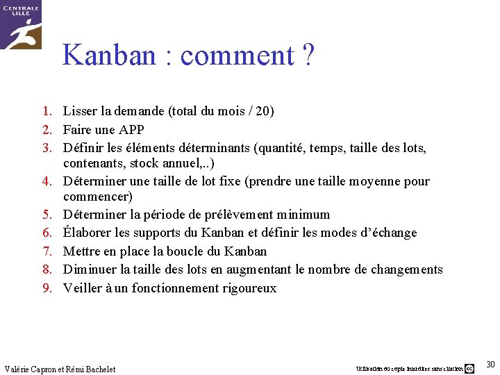 Kanban : comment ? 1. Lisser la demande (total du mois / 20) 2.