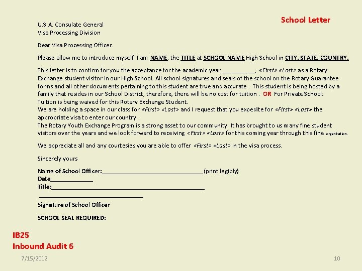 U. S. A. Consulate General Visa Processing Division School Letter Dear Visa Processing Officer. U. S. A. Consulate General Visa Processing Division School Letter Dear Visa Processing Officer.