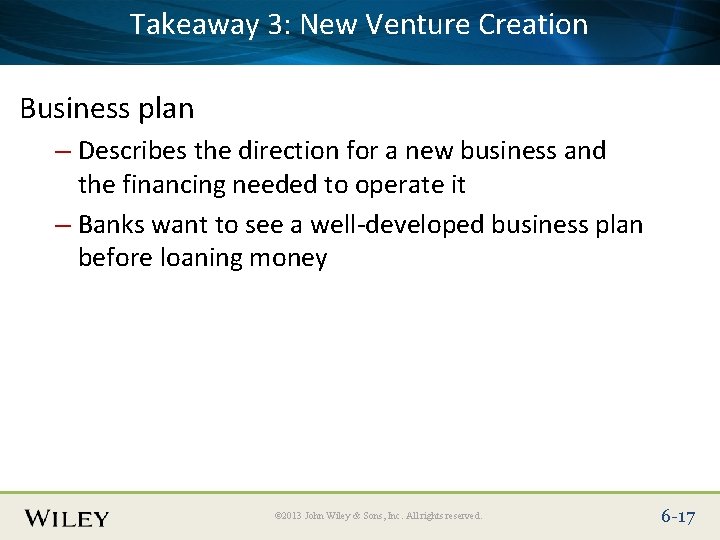 Takeaway 3: New Venture Creation Place Slide Title Text Here Business plan – Describes