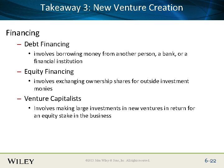 Takeaway 3: New Venture Creation Place Slide Title Text Here Financing – Debt Financing