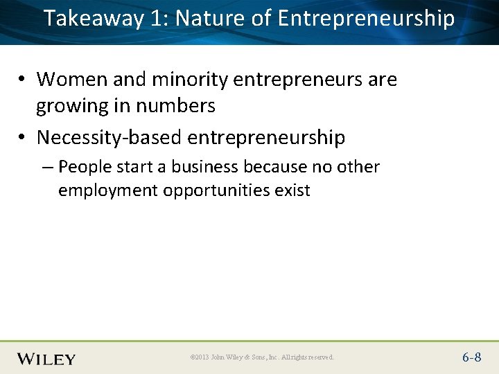 Takeaway 1: Nature of Entrepreneurship Place Slide Title Text Here • Women and minority