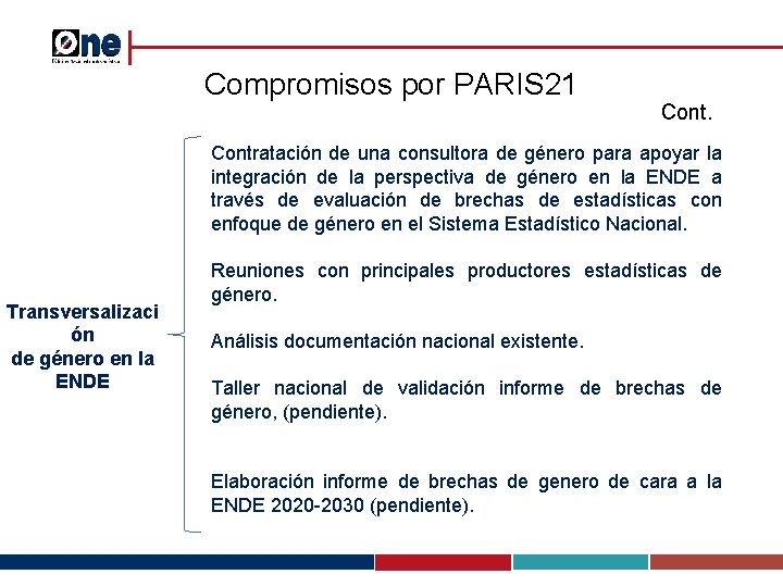 Compromisos por PARIS 21 Contratación de una consultora de género para apoyar la integración