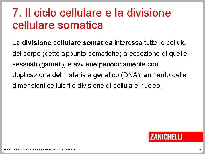 7. Il ciclo cellulare e la divisione cellulare somatica La divisione cellulare somatica interessa