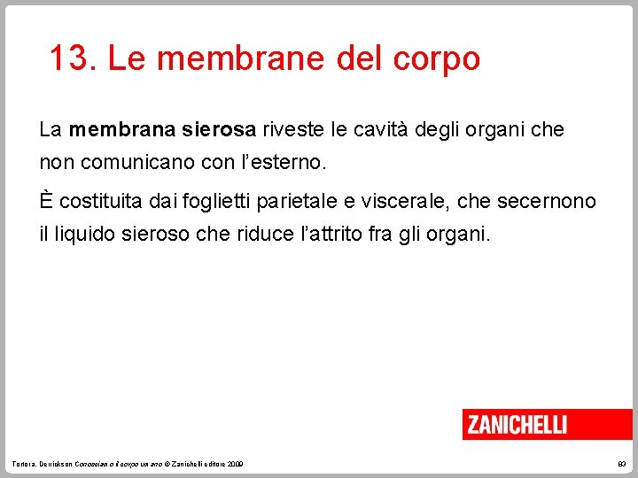 13. Le membrane del corpo La membrana sierosa riveste le cavità degli organi che