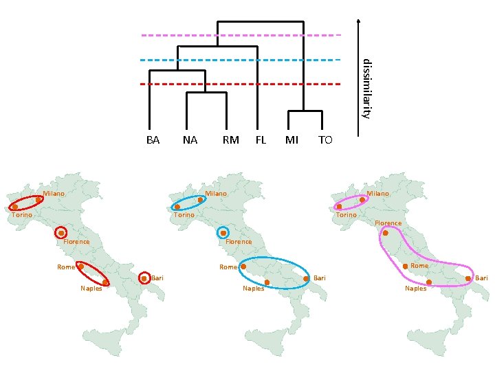 dissimilarity BA NA Milano RM FL MI TO Milano Torino Florence Rome Bari Naples