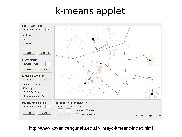 k-means applet http: //www. kovan. ceng. metu. edu. tr/~maya/kmeans/index. html 