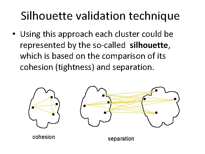 Silhouette validation technique • Using this approach each cluster could be represented by the