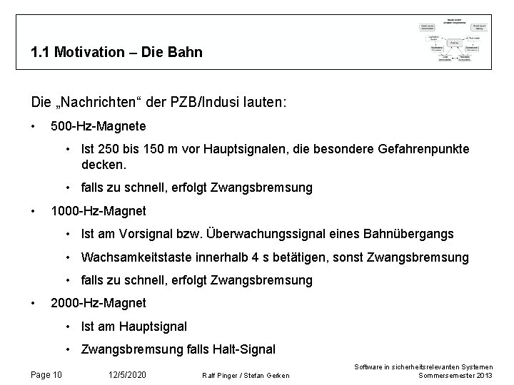 1. 1 Motivation – Die Bahn Die „Nachrichten“ der PZB/Indusi lauten: • 500 -Hz-Magnete