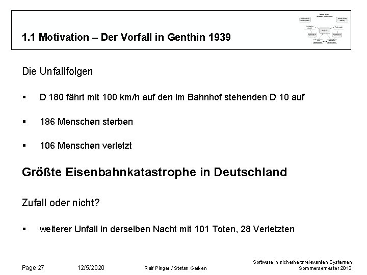 1. 1 Motivation – Der Vorfall in Genthin 1939 Die Unfallfolgen § D 180