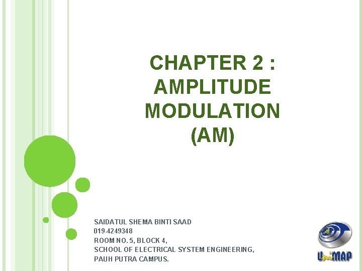 CHAPTER 2 : AMPLITUDE MODULATION (AM) SAIDATUL SHEMA BINTI SAAD 019 -4249348 ROOM NO.