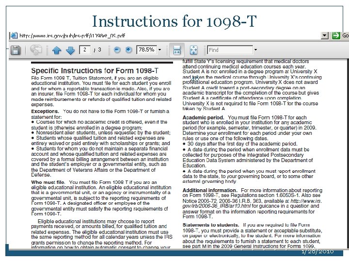 Instructions for 1098 -T 46 1/28/2010 