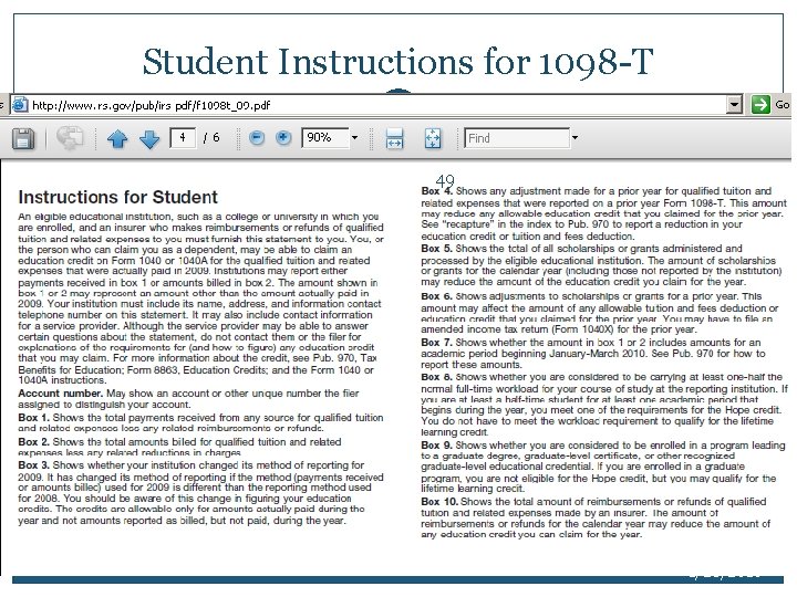 Student Instructions for 1098 -T 49 1/28/2010 