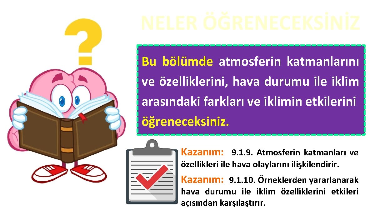 NELER ÖĞRENECEKSİNİZ Bu bölümde atmosferin katmanlarını ve özelliklerini, hava durumu ile iklim arasındaki farkları