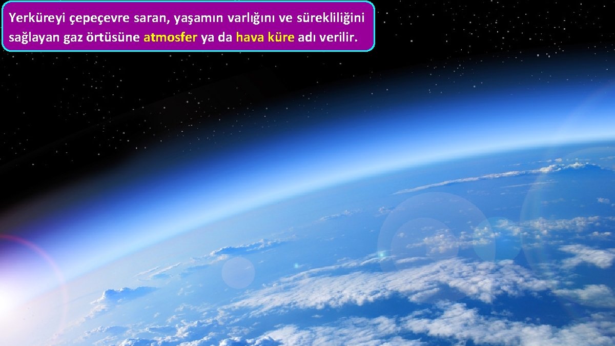 Yerküreyi çepeçevre saran, yaşamın varlığını ve sürekliliğini sağlayan gaz örtüsüne atmosfer ya da hava