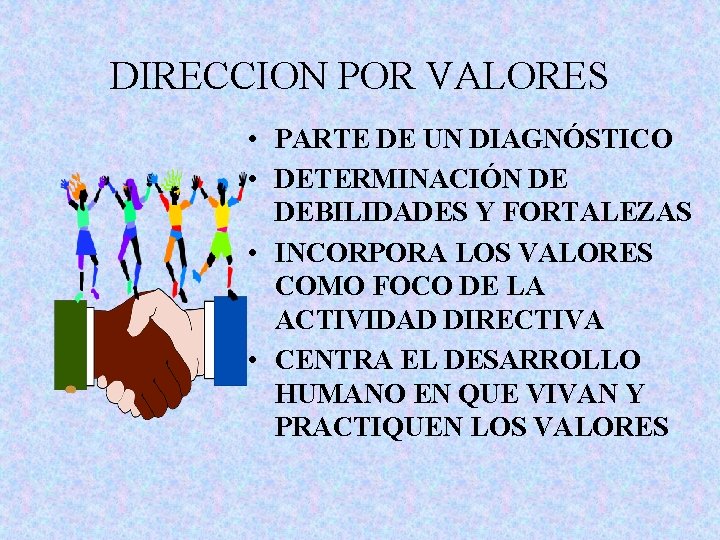 DIRECCION POR VALORES • PARTE DE UN DIAGNÓSTICO • DETERMINACIÓN DE DEBILIDADES Y FORTALEZAS DIRECCION POR VALORES • PARTE DE UN DIAGNÓSTICO • DETERMINACIÓN DE DEBILIDADES Y FORTALEZAS