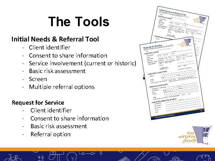 The Tools Initial Needs & Referral Tool - Client identifier Consent to share information