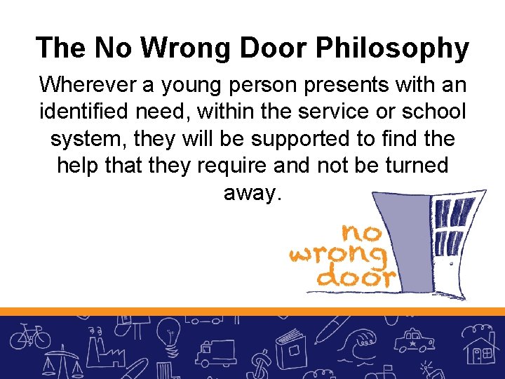 The No Wrong Door Philosophy Wherever a young person presents with an identified need,