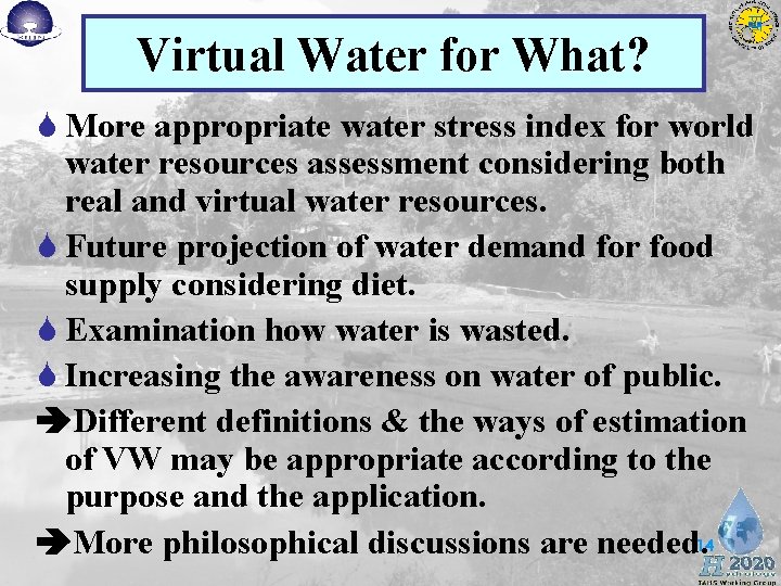 Virtual Water for What? S More appropriate water stress index for world water resources Virtual Water for What? S More appropriate water stress index for world water resources