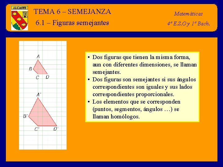 TEMA 6 – SEMEJANZA 6. 1 – Figuras semejantes Matemáticas 4º E. S. O