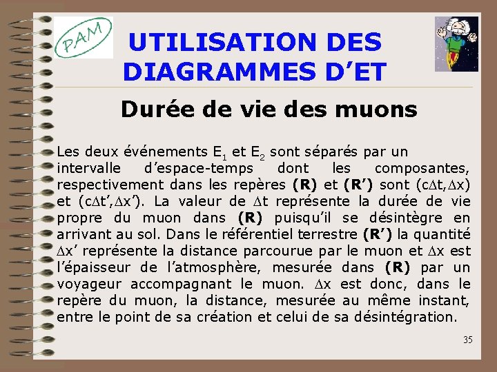 UTILISATION DES DIAGRAMMES D’ET Durée de vie des muons Les deux événements E 1 UTILISATION DES DIAGRAMMES D’ET Durée de vie des muons Les deux événements E 1