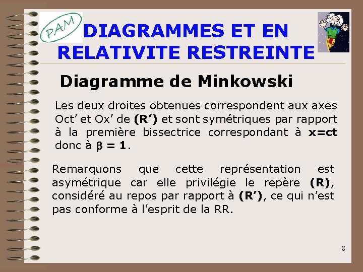 DIAGRAMMES ET EN RELATIVITE RESTREINTE Diagramme de Minkowski es deux droites obtenues correspondent aux DIAGRAMMES ET EN RELATIVITE RESTREINTE Diagramme de Minkowski es deux droites obtenues correspondent aux