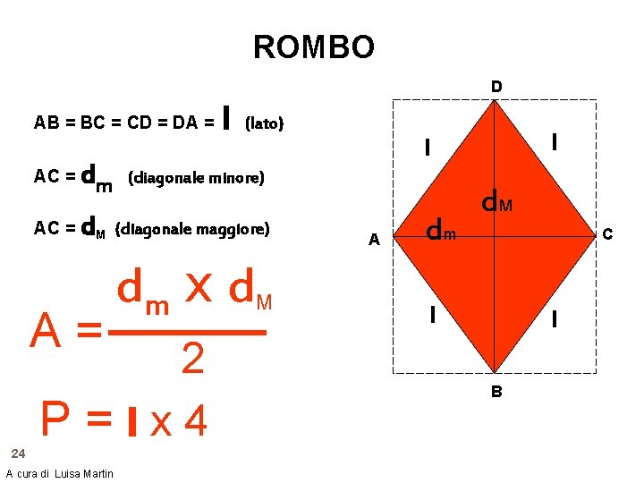 ROMBO D AB = BC = CD = DA = (lato) dm (diagonale minore)