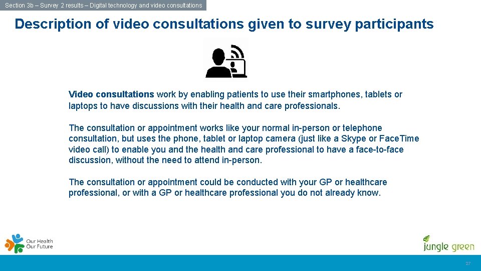 Section 3 b – Survey 2 results – Digital technology and video consultations Description